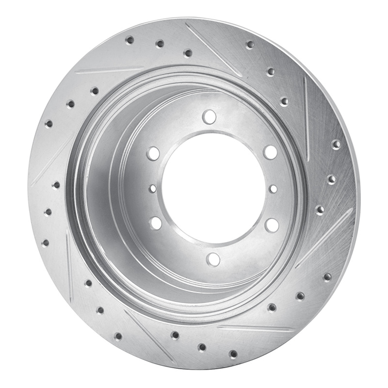 Mitsubishi Montero Brake Rotor (1) - Rear Left - R1 Concepts - Drilled & Slotted - Silver - `90-`04